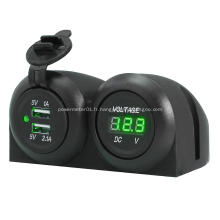 USB Car Charger Voltmètre Tension METERATER LED USB